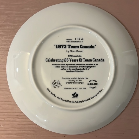 1972 Team Canada.  25th anniversary decorative plate.   Hockey. Certificate incl - Picture 2 of 4